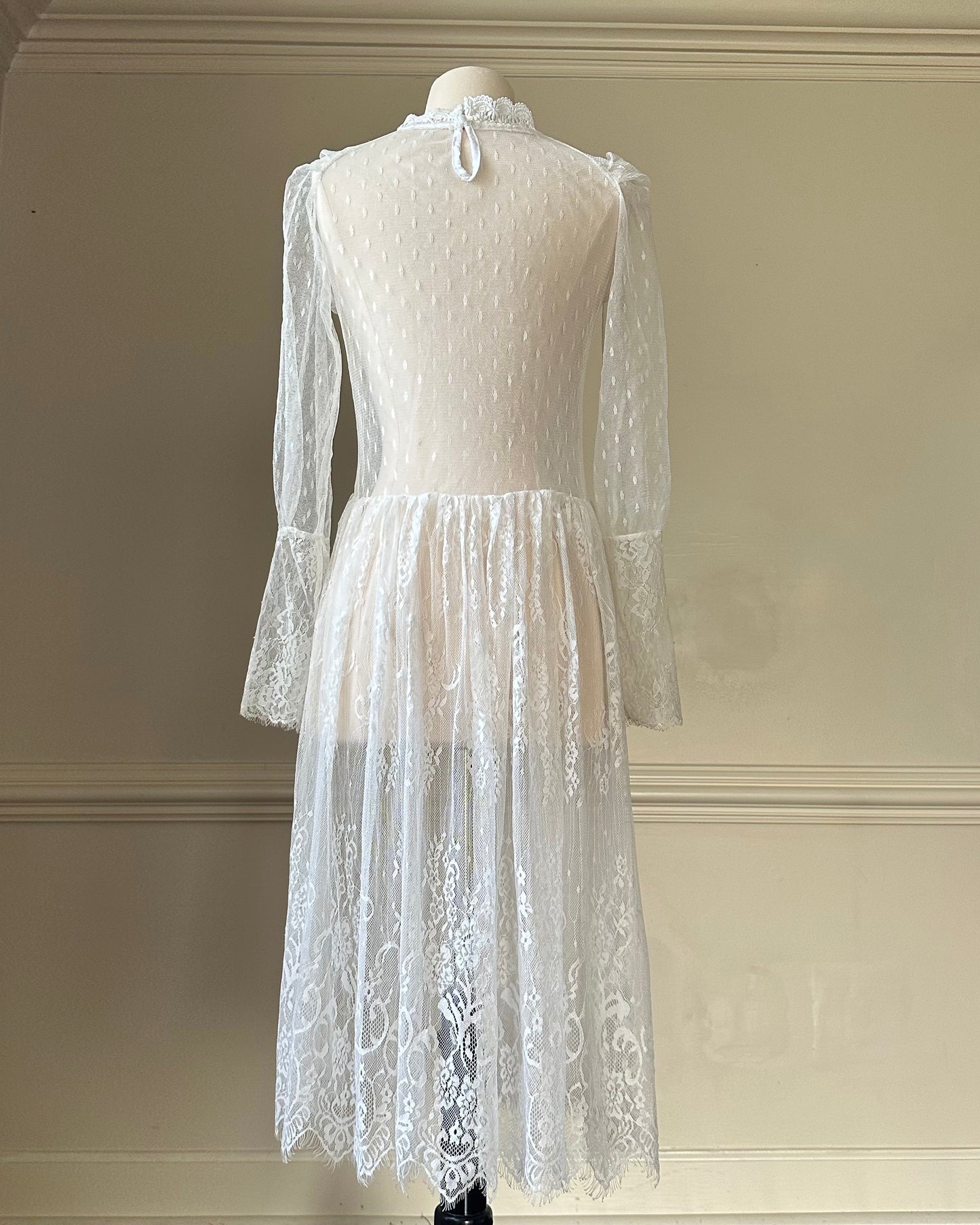 Sheer Victorian Inspired Long Sleeves Slip Dress featuring Intricate Floral Pattern
