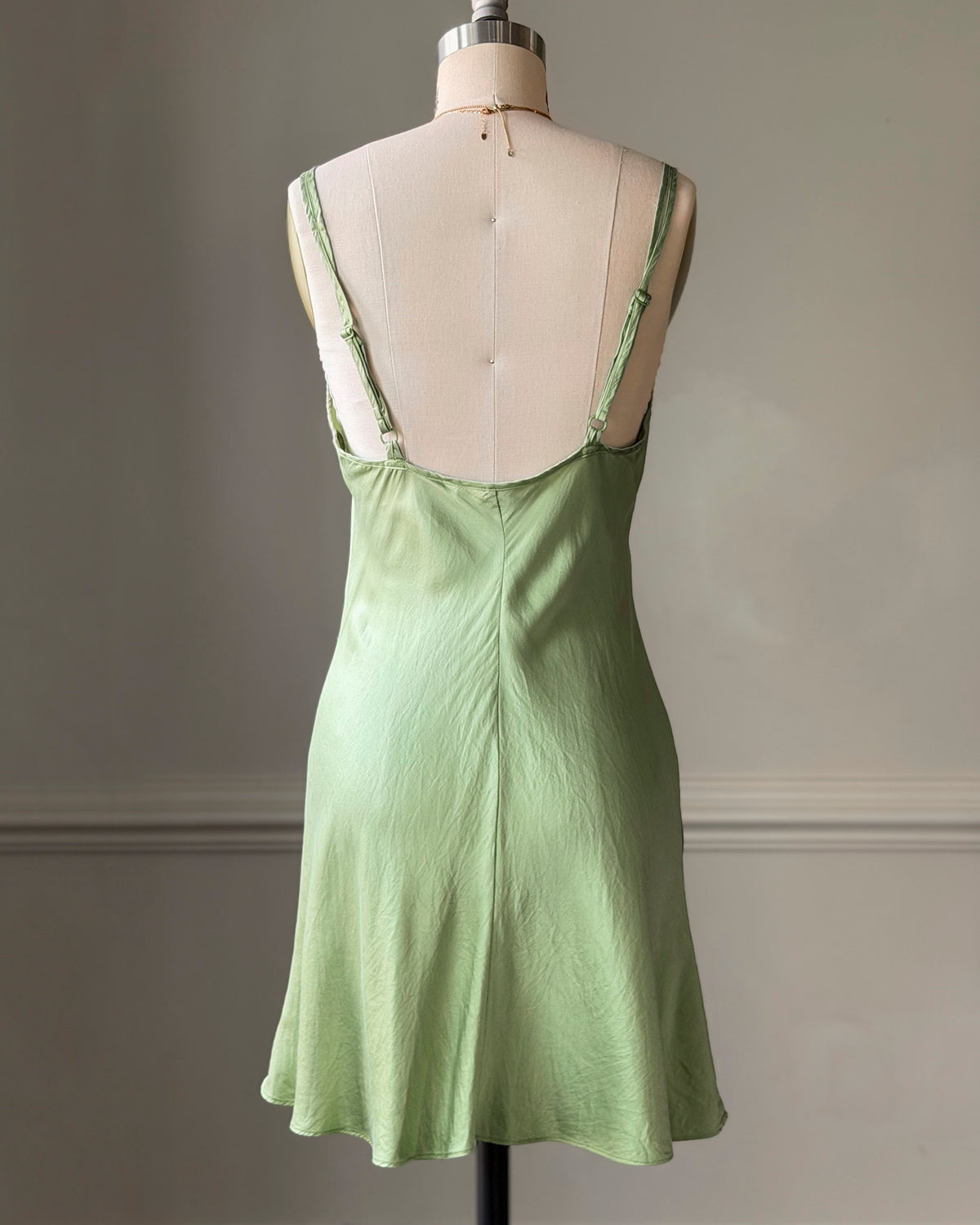 Victoria's Secret Chartreuse Silk Mini Slip Dress — Double Strap & Side Slit