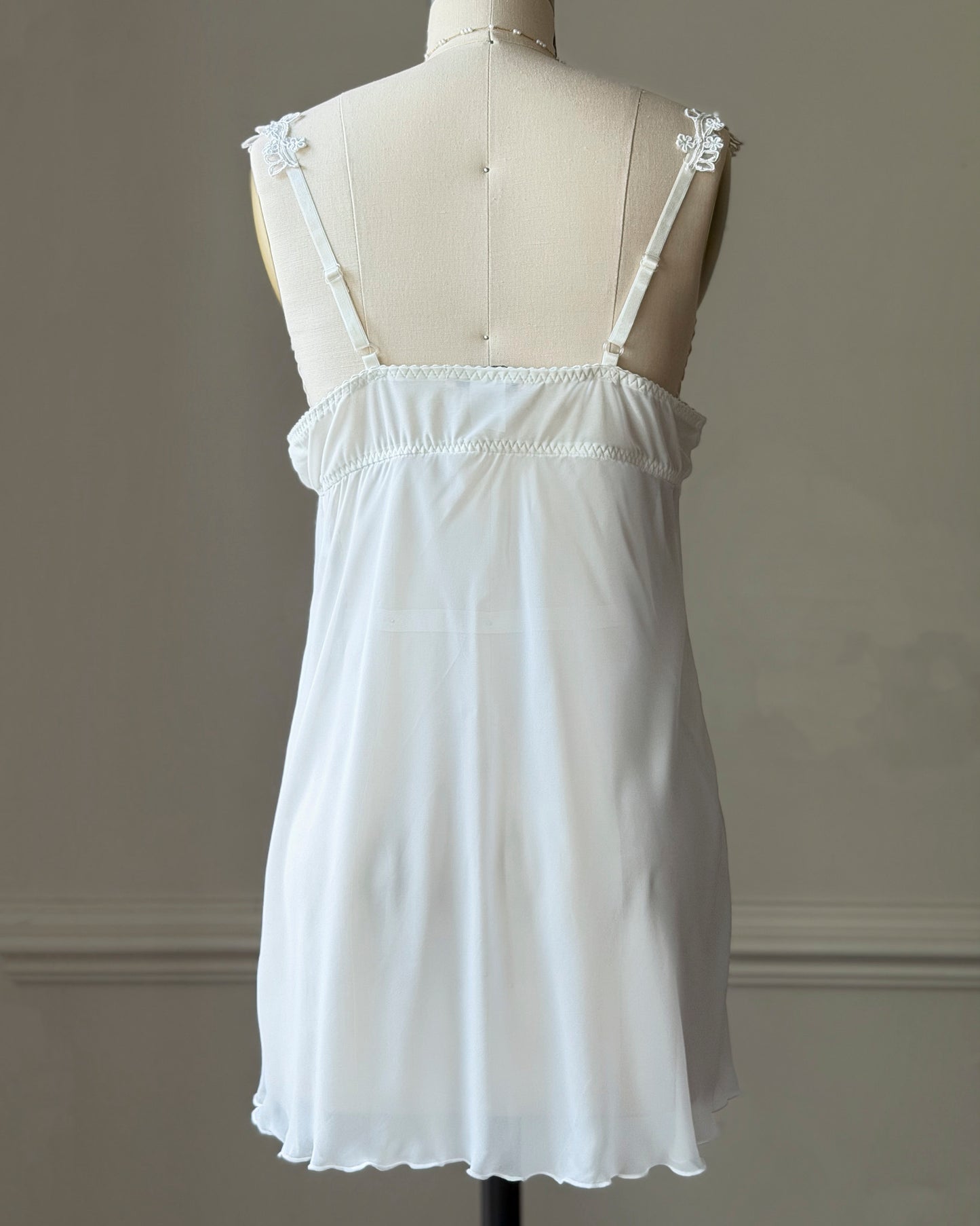 Linea Donatella White Mesh Babydoll Dress — Lace Appliqué Cups