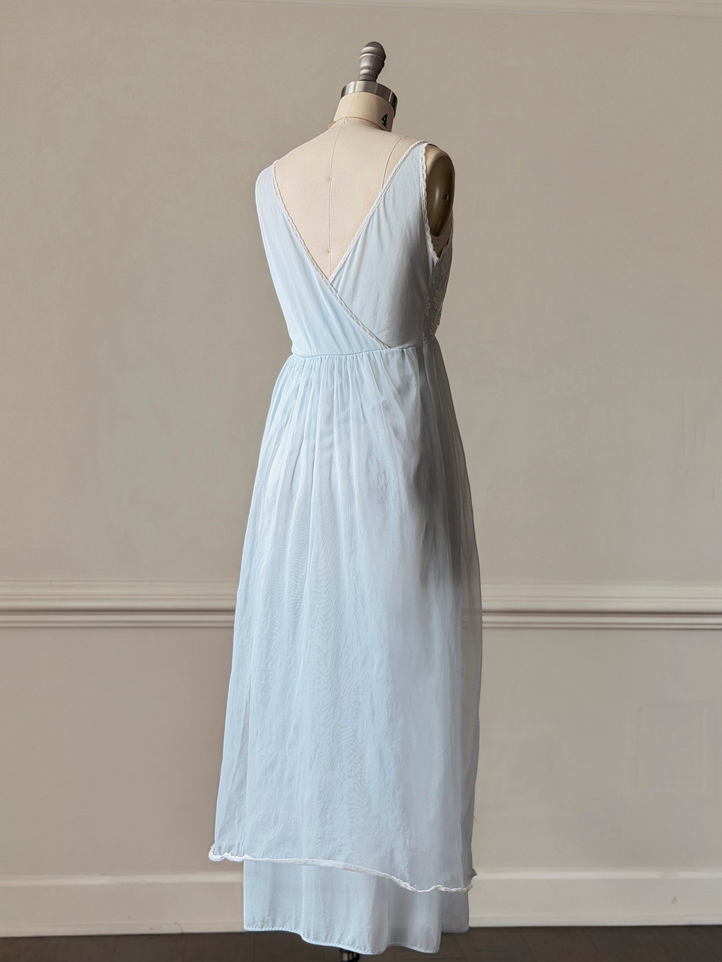 Baby Blue Sheer Daisy Lace Maxi Nightgown β Floral Embroidered Bodice