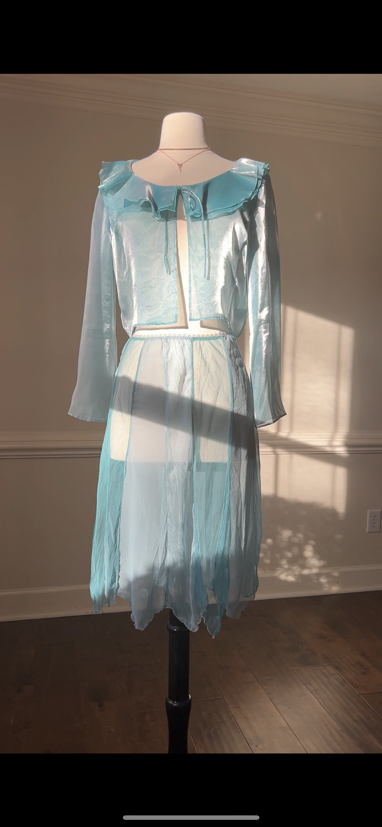 Mermaid Sheer Petaling Skirt in Teal Blue featuring Duotone Layering Fabric