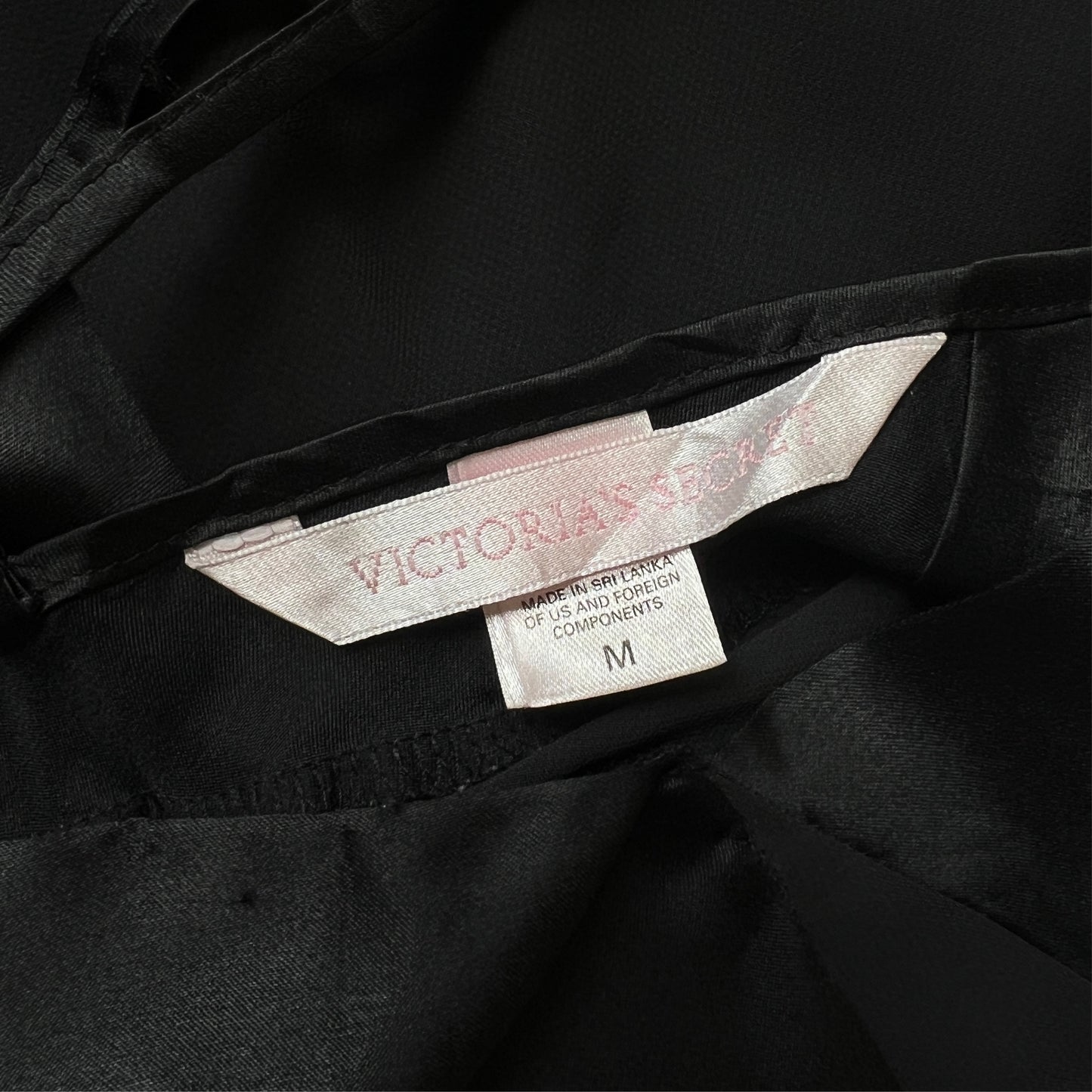 Victoria’s Secret Black Satin Dlip Dress featuring Sheer Mesh Cutout