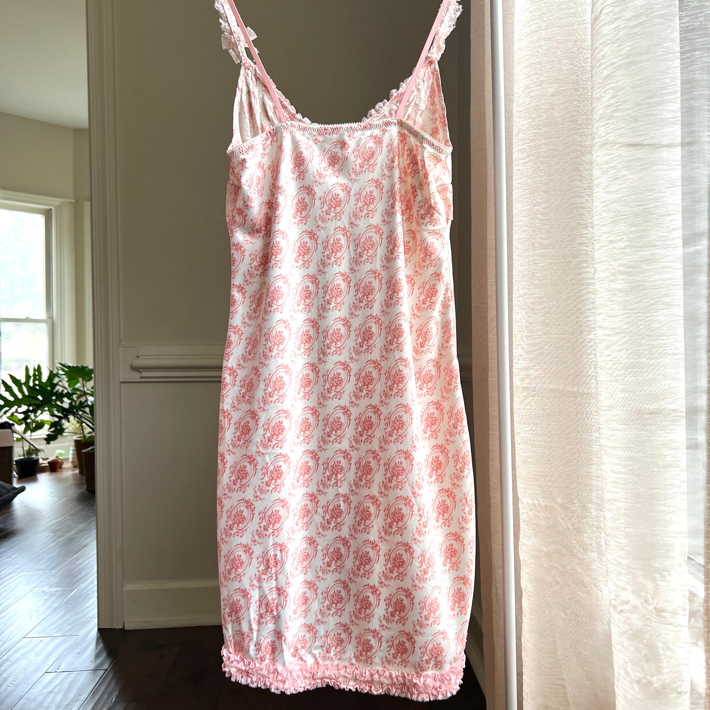 Eblin’s Vintage Print Dress featuring Unique Ribbon Stitching