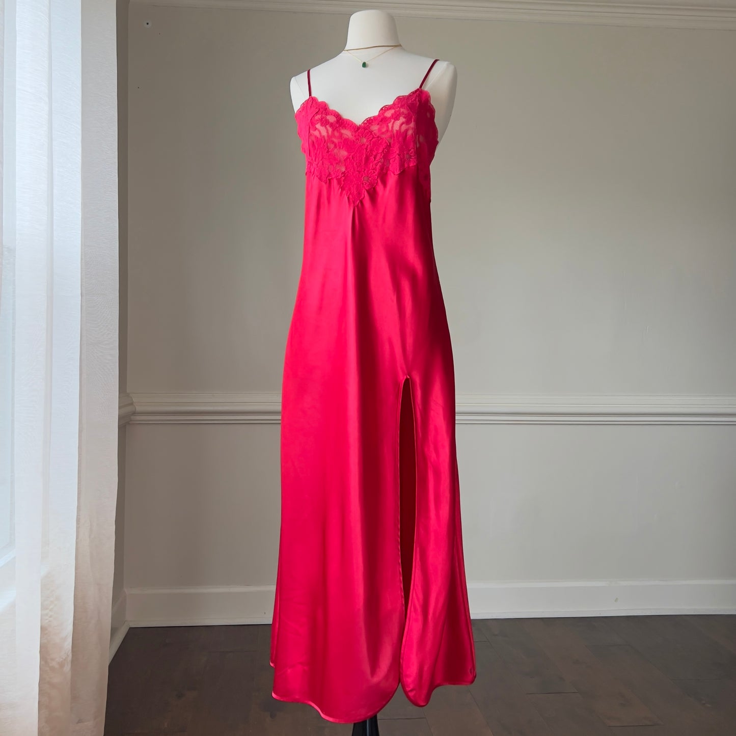 Vintage Victoria’s Secret Y2k Red Maxi Slip Dress featuring Rosette Lace Embroidery Bustier