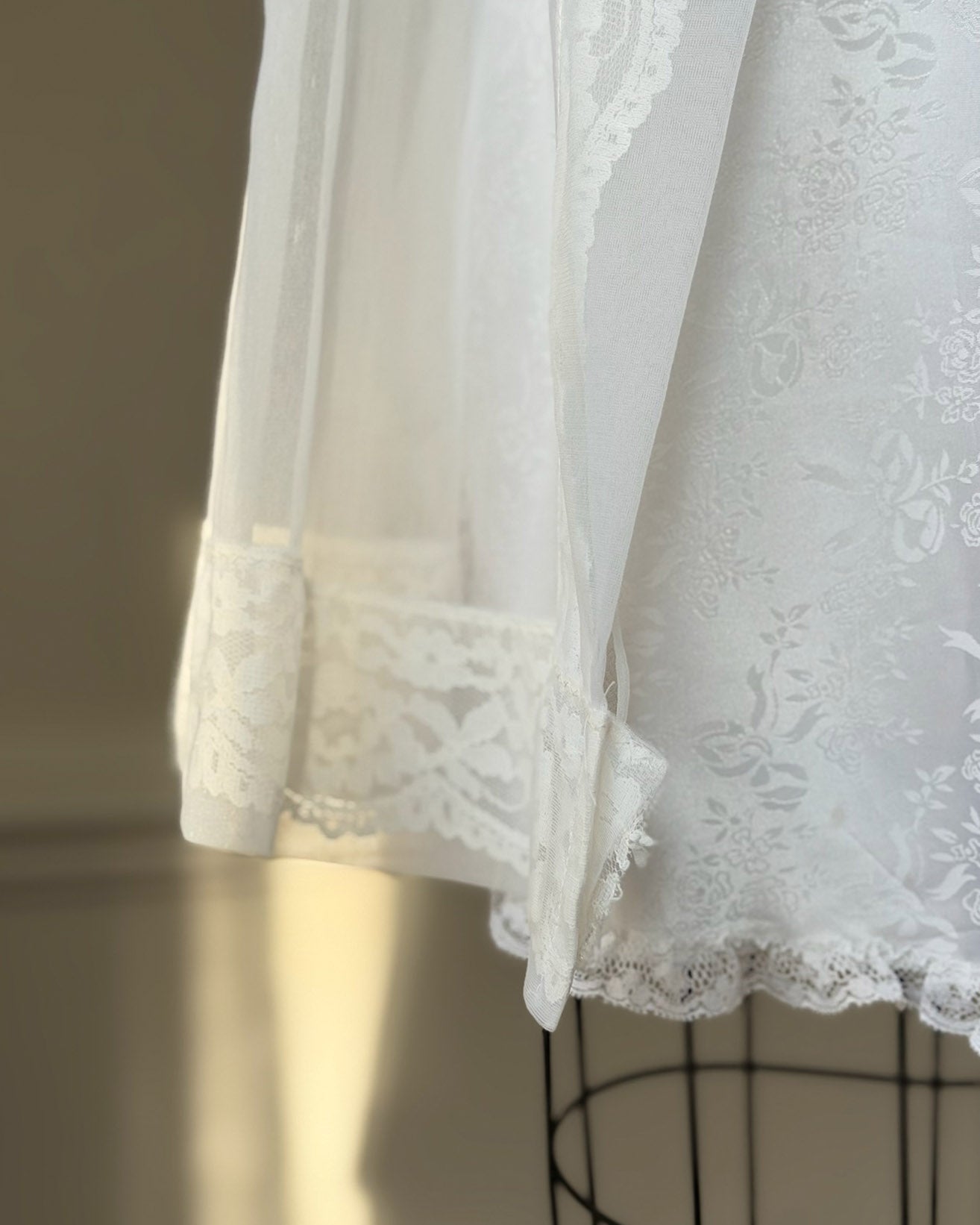 Vintage Sheer Lace Robe – Ivory Chiffon