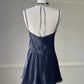Teddy Romper in Satin Black featuring Geometric Pleating Patterns Laced Lining