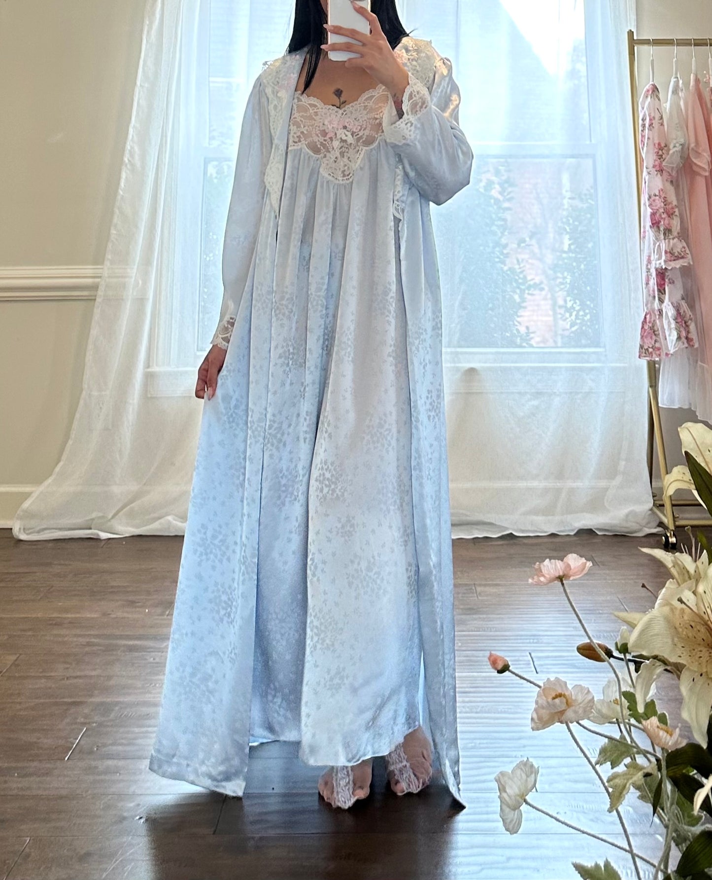 Beautiful Soft Blue Matching Set includes Sheer Frosted Blue Maxi Slip Dress