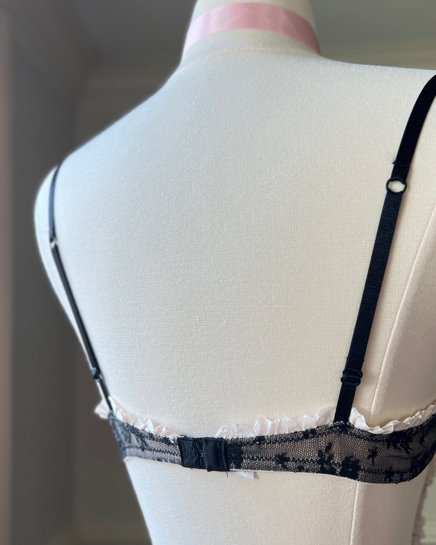 Victoria’s Secret Milkmaid Black & Cream Matching Set featuring Embossed Floral Embroidery Slips
