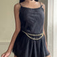 Teddy Romper in Satin Black featuring Geometric Pleating Patterns Laced Lining