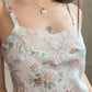 Vintage floral satin slip dress – pastel rose lace trim mini
