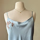Victoria’s Secret satin soft blue slip dress featuring intricate lace embroidered