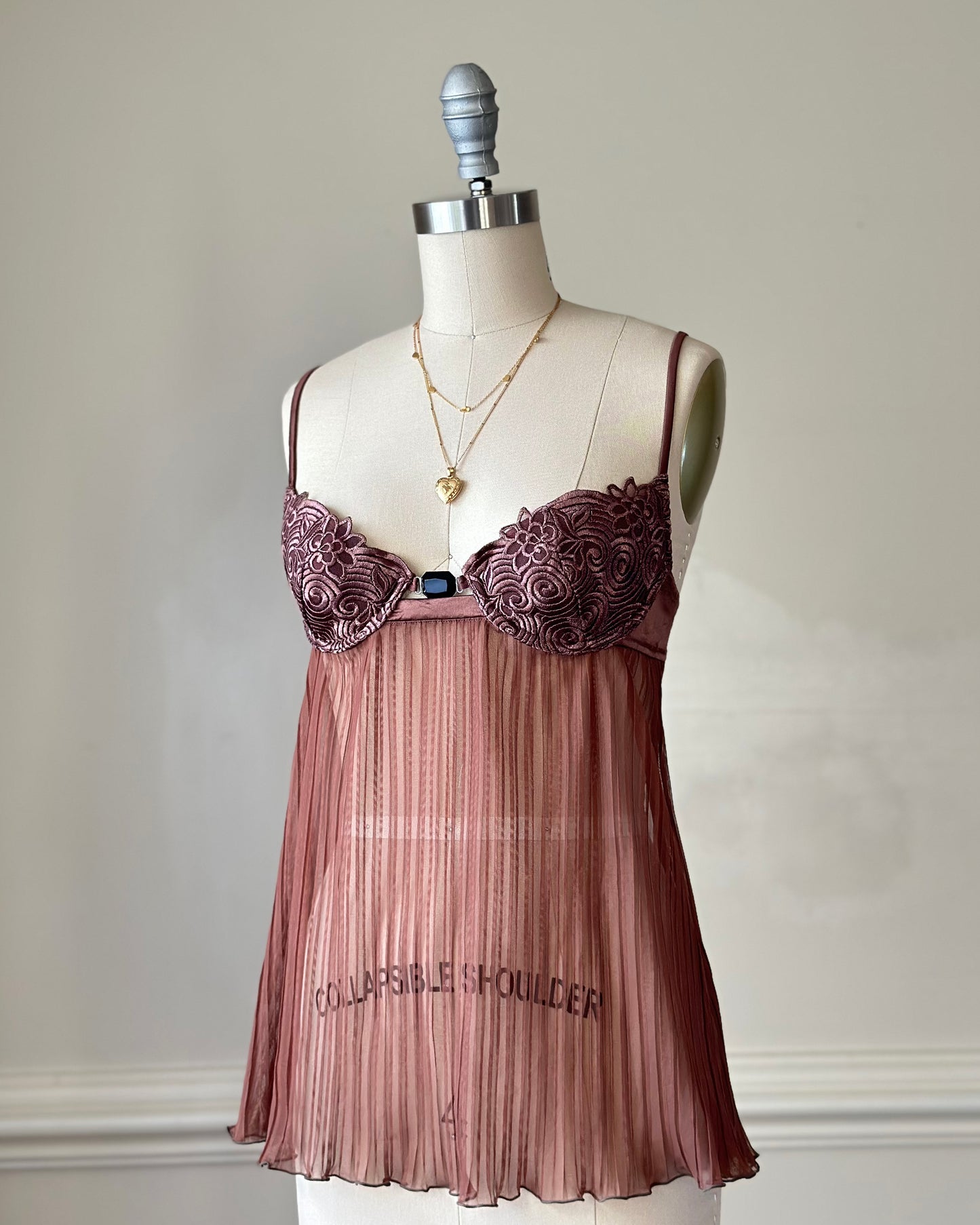 Vintage pleated dusty rose babydoll (Size M)