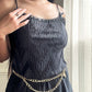 Teddy Romper in Satin Black featuring Geometric Pleating Patterns Laced Lining