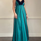 Emerald green maxi dress featuring sheer black mesh layout