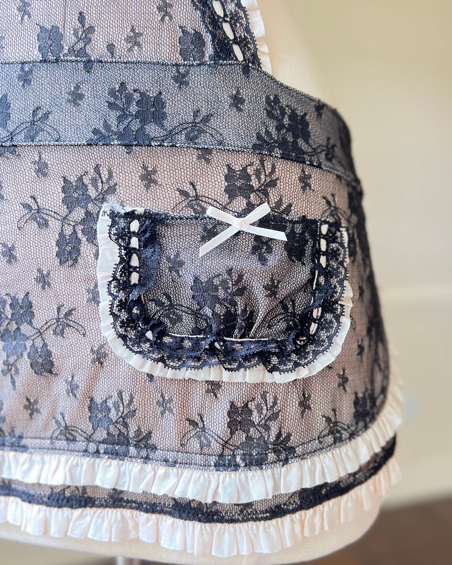 Victoria’s Secret Milkmaid Black & Cream Matching Set featuring Embossed Floral Embroidery Slips