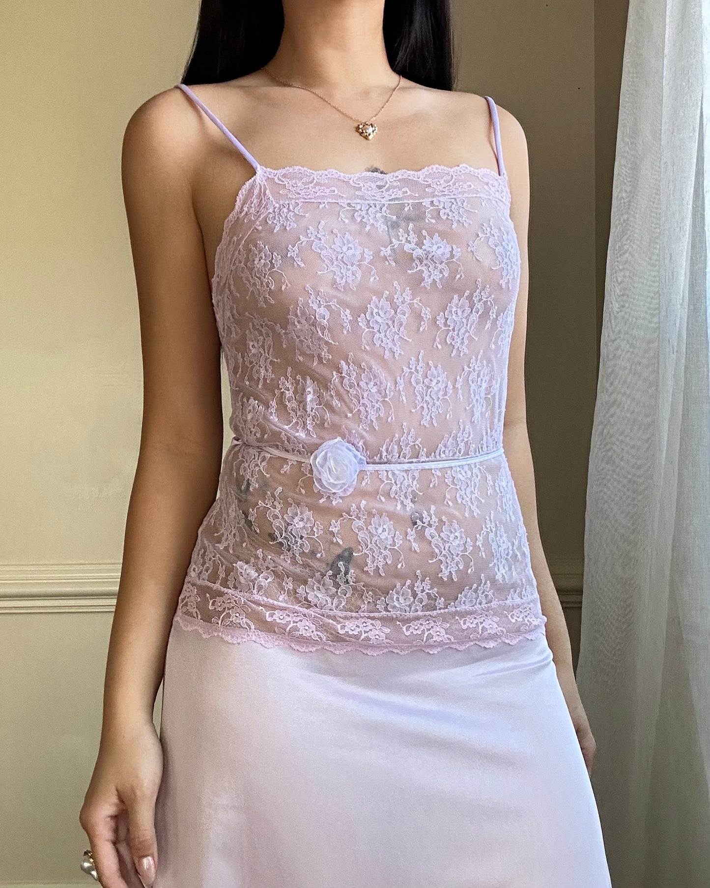 Beautiful Light Heather Purple Maxi Slip Dress featuring Vintage Floral Lace Embroidery Top