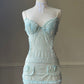 Victoria’s Secret Milkmaid Sky Blue Slips featuring Embossed Floral Embroidery