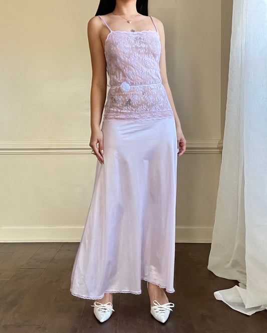 Beautiful Light Heather Purple Maxi Slip Dress featuring Vintage Floral Lace Embroidery Top