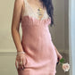 Victoria’s Secret Sunset Pink Silk Slip Dress featuring Floral Embroidery Cup