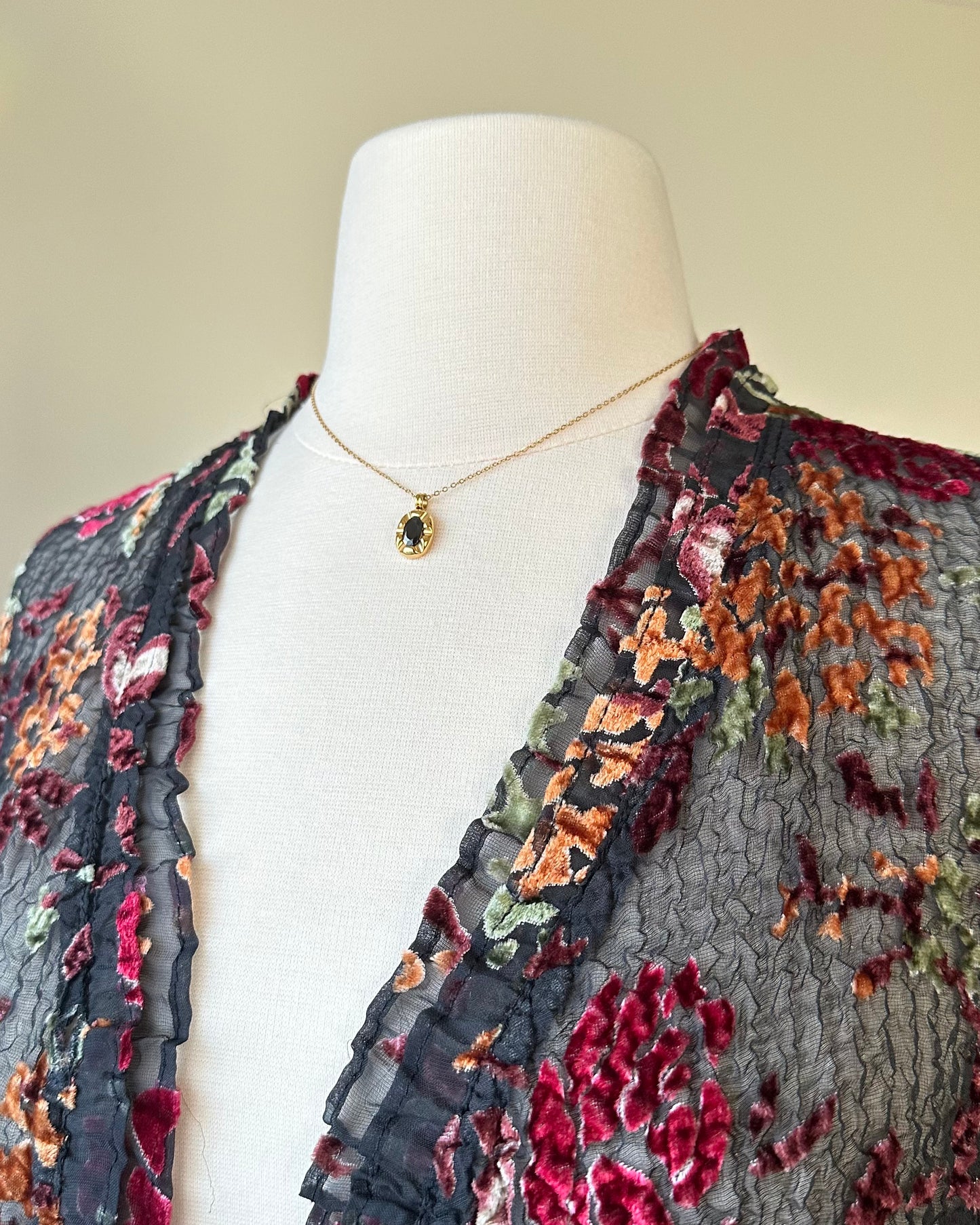 Artistic Mesh Lace Cardigan with Velvet Floral Embroidery