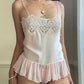 Ballet Satin Cropped romper featuring Sheer Embroidery Bust with Tulles Mesh Skirt