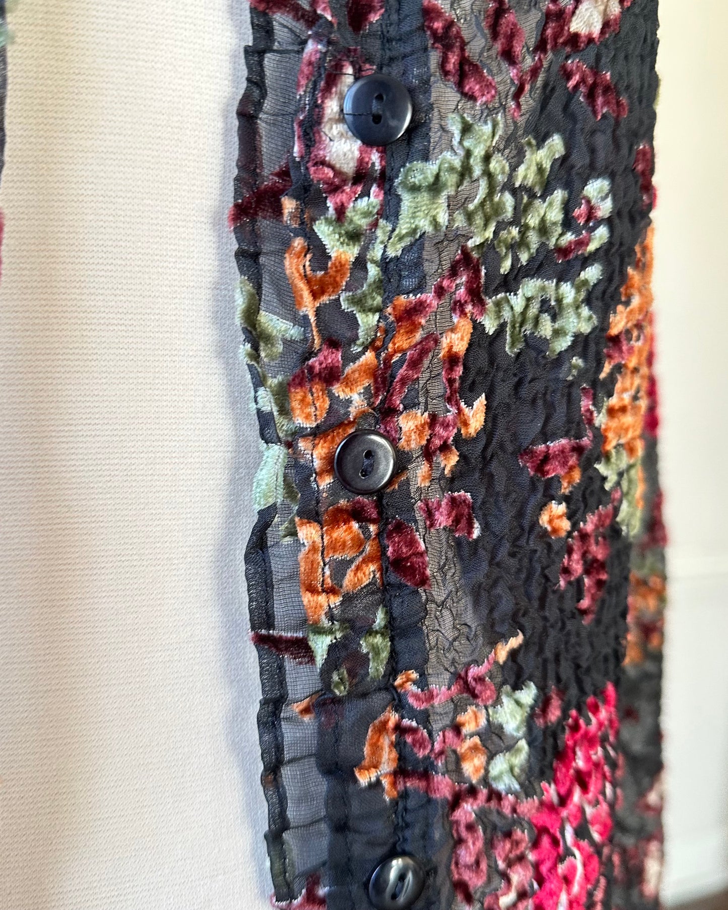 Artistic Mesh Lace Cardigan with Velvet Floral Embroidery