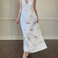 Stunning Vintage 90's Dior Maxi Satin Dress featuring Rosette Pattern with Pinstripes