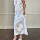 Stunning Vintage 90's Dior Maxi Satin Dress featuring Rosette Pattern with Pinstripes