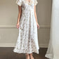 Elegant Vintage Dior Satin Maxi Dress featuring White Peony Prints