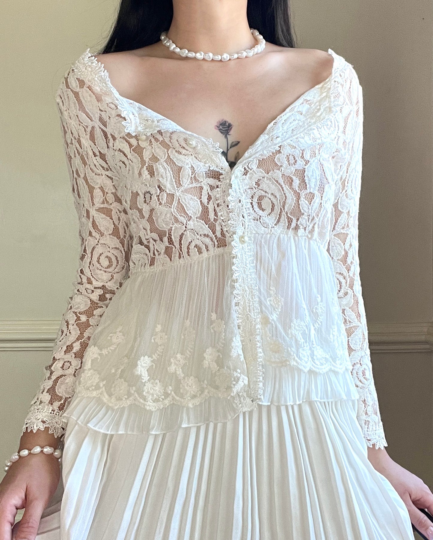 Princess Lace Embroidery Cardigan featuring Sheer Floral Embroidery