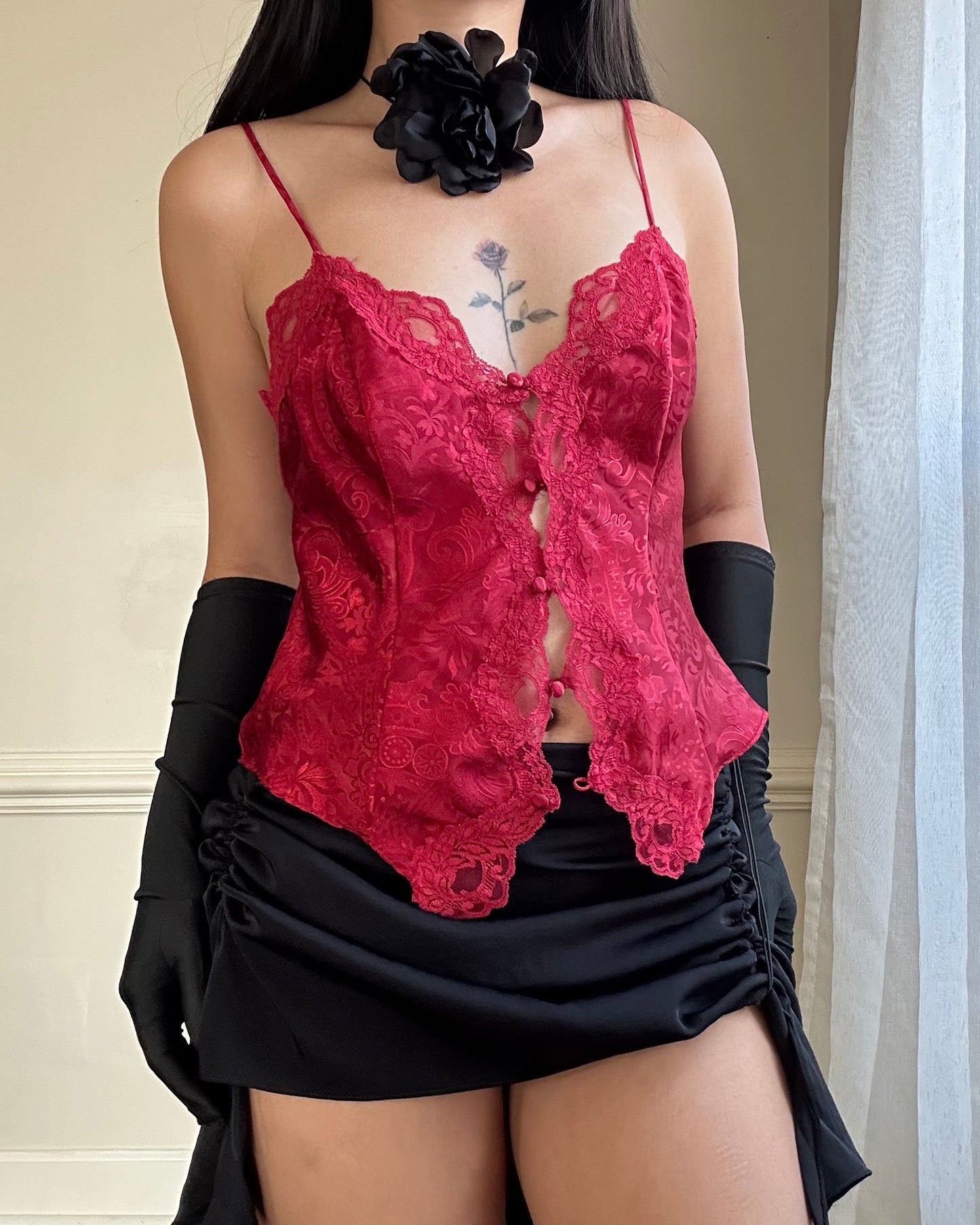 RARE Victoria’s Secret Deep Red Cropped Camisole featuring Embossed Paisley Prints