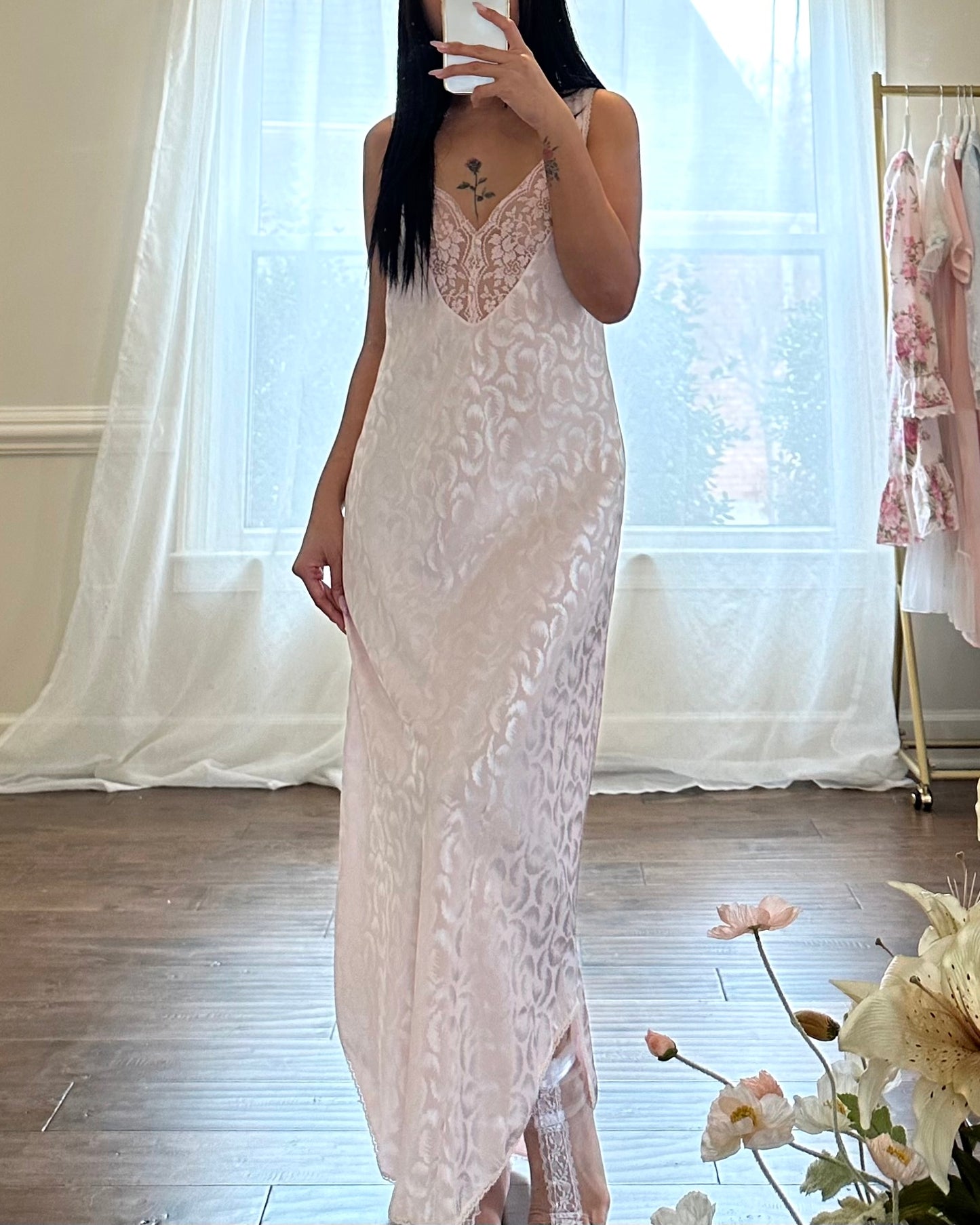 Elegant Soft Pink Maxi Dress featuring Luxurious Satin Fabric Embossed