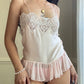 Ballet Satin Cropped romper featuring Sheer Embroidery Bust with Tulles Mesh Skirt