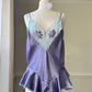 Vintage Satin Slip Dress in Eggplant Purple featuring Lace V Cutout