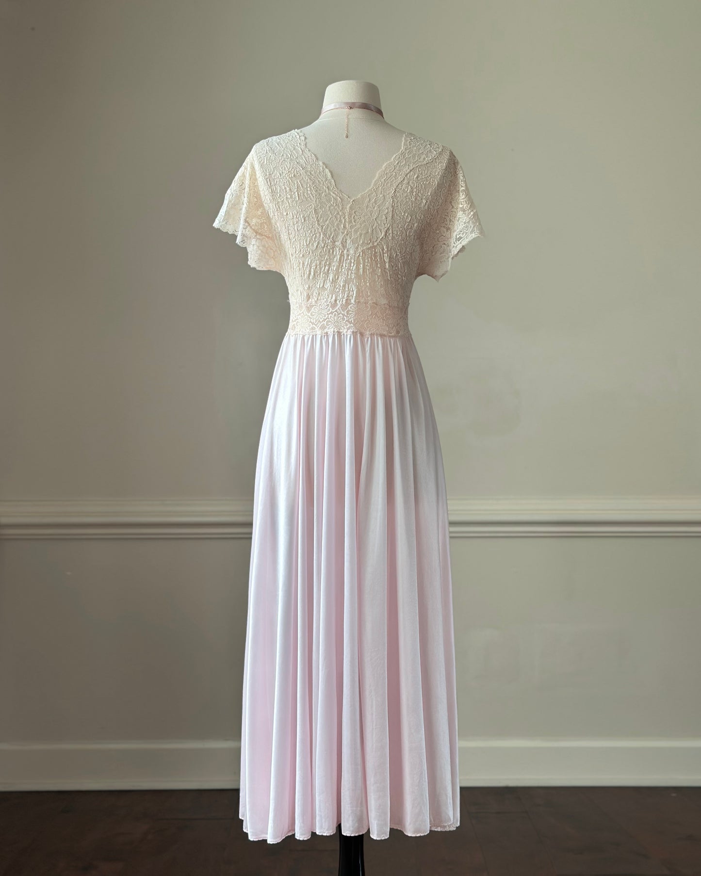 Vintage Korean blush pink nightgown with lace bodice
