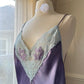 Vintage Satin Slip Dress in Eggplant Purple featuring Lace V Cutout