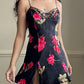 Victoria’s secret sultry vintage silk slip dress featuring vibrant rose prints