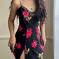 Victoria’s secret sultry vintage silk slip dress featuring vibrant rose prints