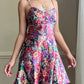 Vibrant Floral Satin Dress featuring Shades of Spring Colored Flower Bouquet Prints