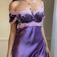 Elegant Purple Knee-Length Slip Dress featuring a Lace-trimmed Bodice