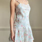 Vintage floral satin slip dress – pastel rose lace trim mini