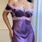 Elegant Purple Knee-Length Slip Dress featuring a Lace-trimmed Bodice