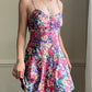 Vibrant Floral Satin Dress featuring Shades of Spring Colored Flower Bouquet Prints