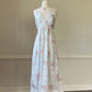 Stunning Vintage 90's Dior Maxi Satin Dress featuring Rosette Pattern with Pinstripes