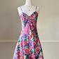 Vibrant Floral Satin Dress featuring Shades of Spring Colored Flower Bouquet Prints
