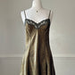 Victoria’s Secret vintage satin slip dress featuring leaf vines print on gold fabric