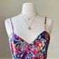 Vibrant Floral Satin Dress featuring Shades of Spring Colored Flower Bouquet Prints