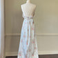 Stunning Vintage 90's Dior Maxi Satin Dress featuring Rosette Pattern with Pinstripes