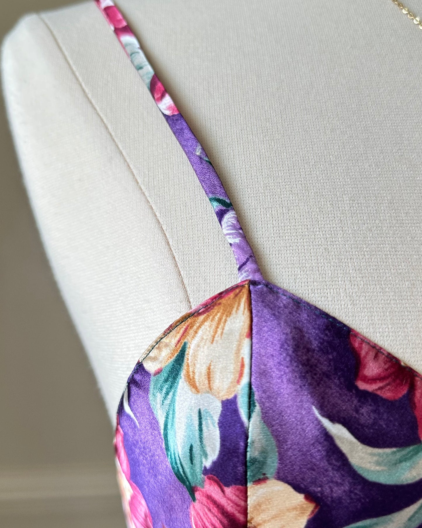 Vibrant Floral Satin Dress featuring Shades of Spring Colored Flower Bouquet Prints