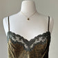 Victoria’s Secret vintage satin slip dress featuring leaf vines print on gold fabric